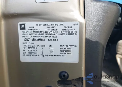 2006 Chevrolet Trailblazer Ls from USA, damaged, VIN 1GNDT13S062238656